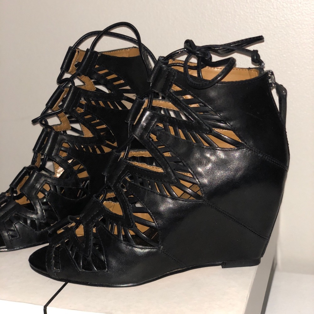 Black wedge sandals